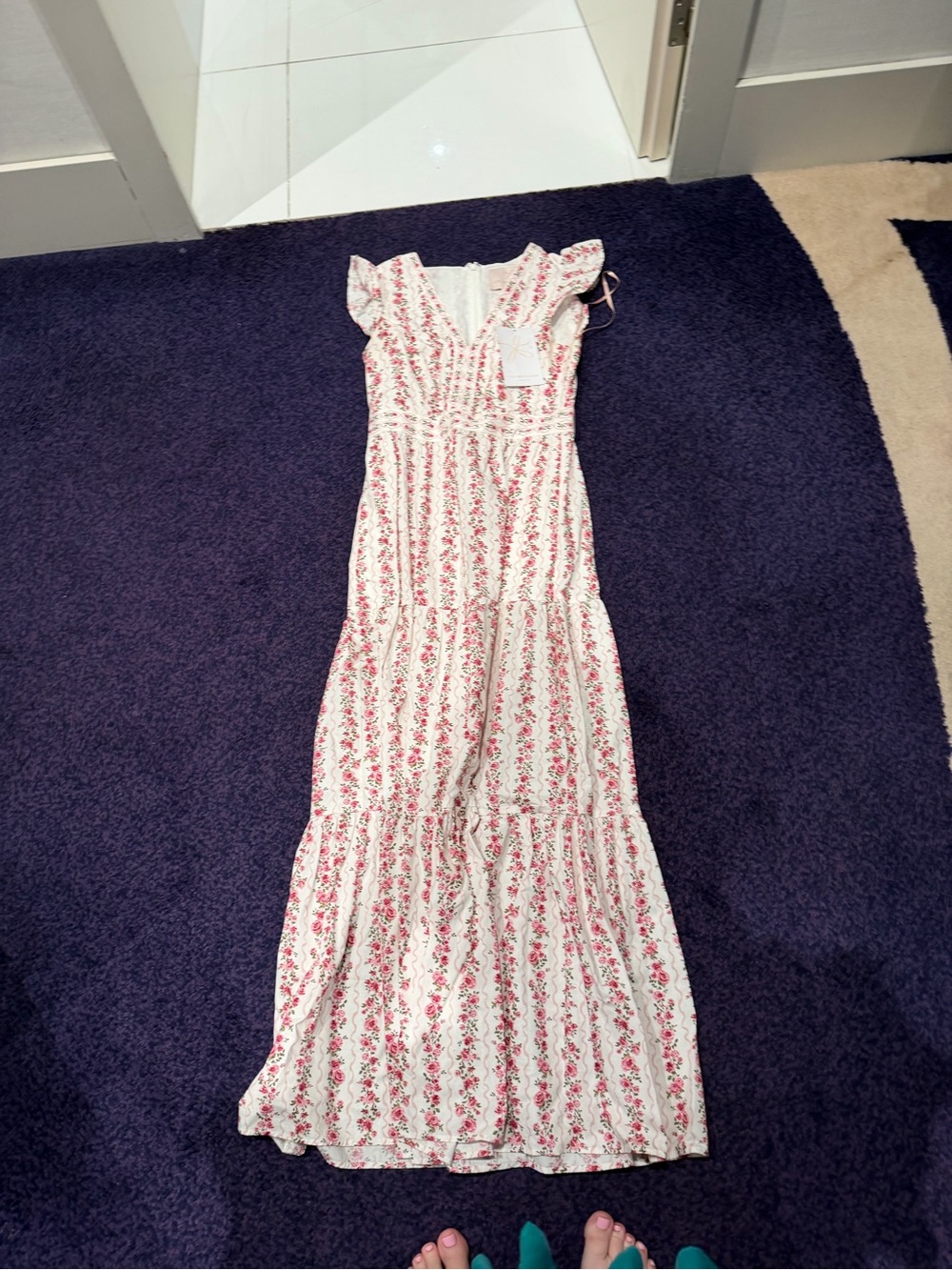 Gal Meets Glam White Maxi Dress with Pink Floral Print